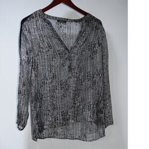 Ella Moss Silk Blend Metallic Print Blouse Sheer Long Sleeve Size M